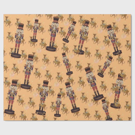 Nutcracker Peach Golden Snowflakes Geschenkpapier (Flach)