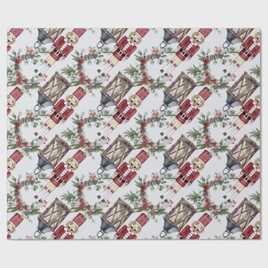 Nutcracker Pine Holly Lantern Christmas Geschenkpapier (Flach)