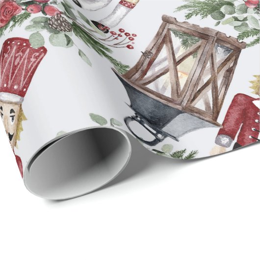 Nutcracker Pine Holly Lantern Christmas Geschenkpapier (Rolleneckpunkt)