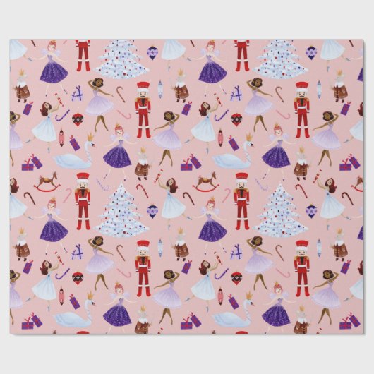 Nutcracker Pink Ballerinas White Christmas Trees Geschenkpapier (Flach)
