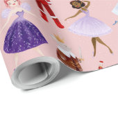 Nutcracker Pink Ballerinas White Christmas Trees Geschenkpapier (Rolleneckpunkt)