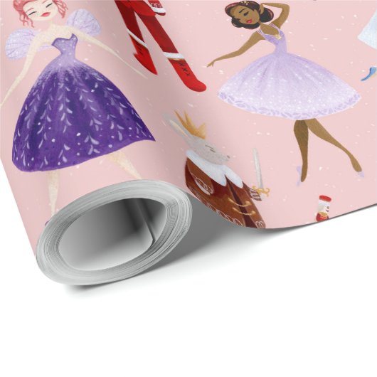 Nutcracker Pink Ballerinas White Christmas Trees Geschenkpapier (Rolleneckpunkt)