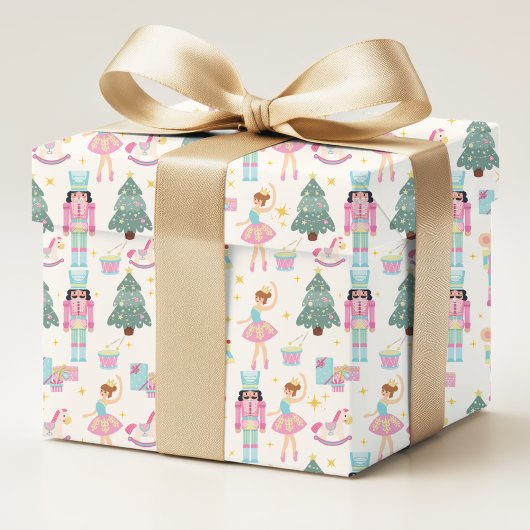 Nutcracker Pink Blue Christmas Ballerina Geschenkpapier