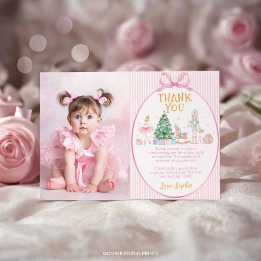 Nutcracker Pink Bow Christmas Birthday Photo Dankeskarte