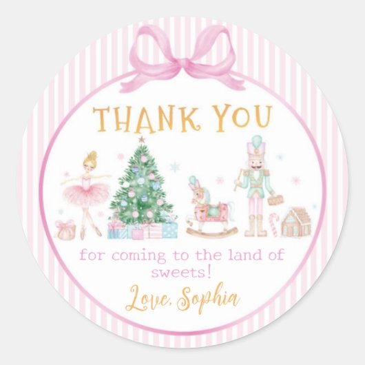 Nutcracker Pink Bow Christmas Birthday Thank You Runder Aufkleber (Vorderseite)