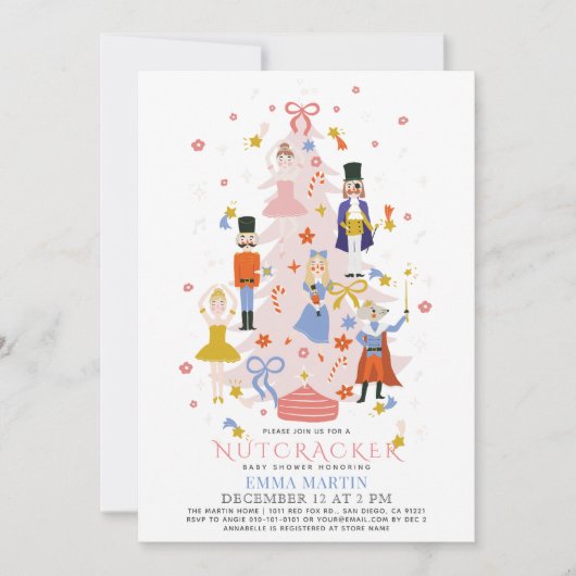 Nutcracker Pink Christmas Tree Baby Shower Einladung (Vorderseite)