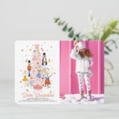 Nutcracker Pink Christmas Tree Girl Birthday Foto Einladung (Stehend Vorderseite)