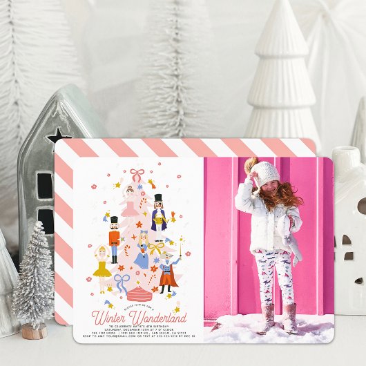 Nutcracker Pink Christmas Tree Girl Birthday Foto Einladung