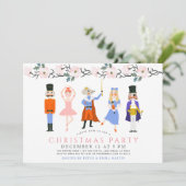 Nutcracker Pink Floral Weihnachtsfeier Einladung (Stehend Vorderseite)