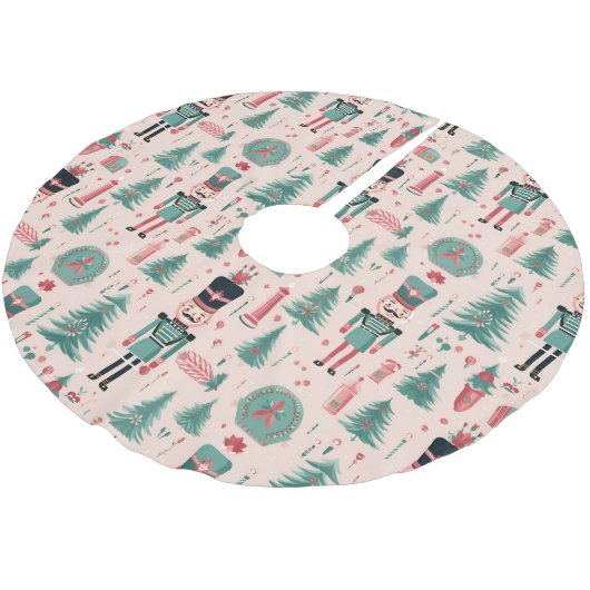 Nutcracker Pink Mint Muster Weihnachtsbaumrock Polyester Weihnachtsbaumdecke (Schrägansicht)