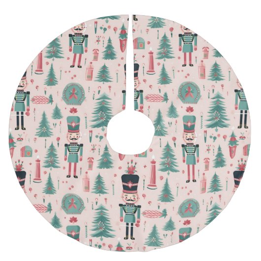 Nutcracker Pink Mint Muster Weihnachtsbaumrock Polyester Weihnachtsbaumdecke (Vorderseite)