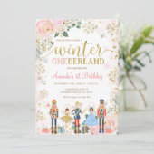 Nutcracker Pink Snowflakes Onederland Geburtstag Einladung (Stehend Vorderseite)