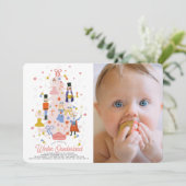 Nutcracker Pink Weihnachtsbaum 1. Geburtstag Foto Einladung (Stehend Vorderseite)