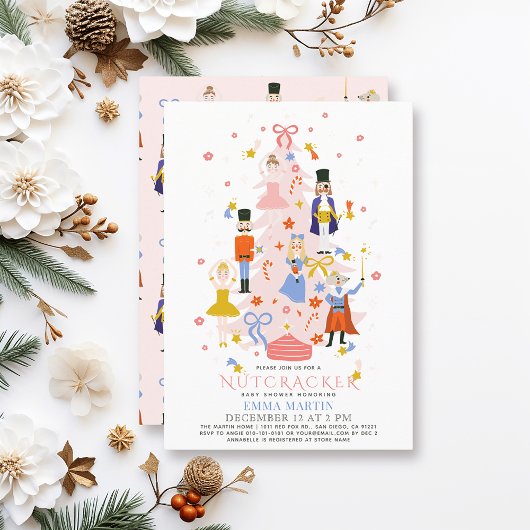 Nutcracker Pink Weihnachtsbaum Babydusche Einladung