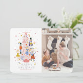 Nutcracker Pink Weihnachtsbaum Foto Weihnachtskart Feiertagskarte (Stehend Vorderseite)