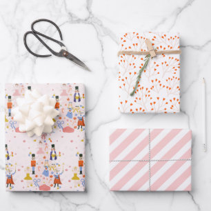Nutcracker Pink Weihnachtsbaum Urlaub Geschenkpapier Set