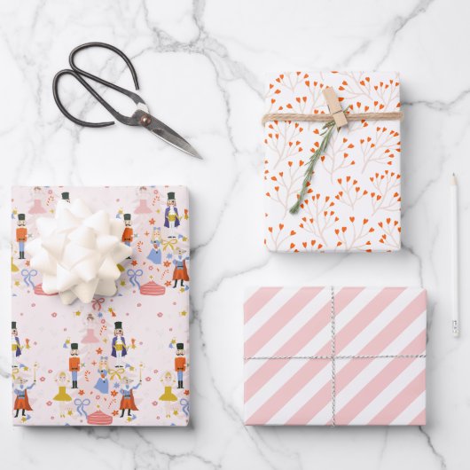 Nutcracker Pink Weihnachtsbaum Urlaub Geschenkpapier Set (Vorderseite)
