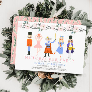 Nutcracker Pink Weihnachtsblume 1. Geburtstag Einladung