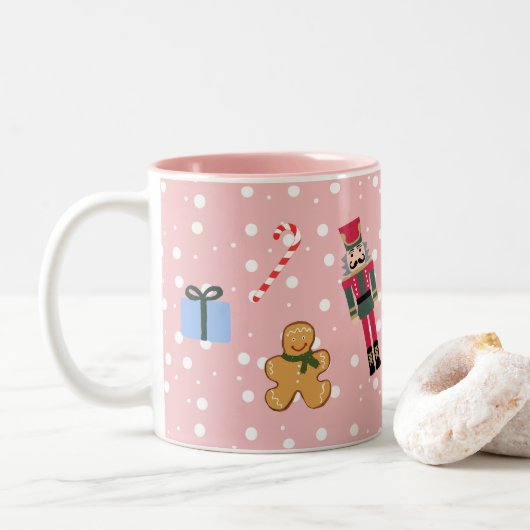 Nutcracker Pink Weihnachtskunstmalerei Tasse (Mit Donut)