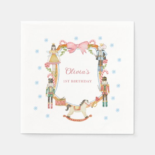 Nutcracker Pink Weihnachtsmädchen 1. Geburtstag Serviette (Vorderseite)