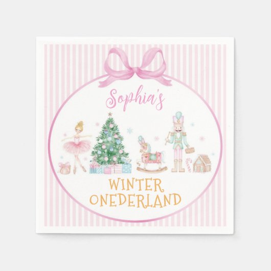 Nutcracker Pink Winter Onederland Birthday Serviette (Vorderseite)