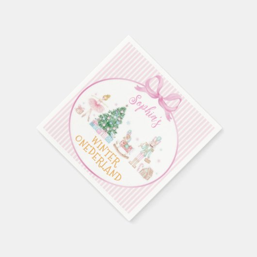 Nutcracker Pink Winter Onederland Birthday Serviette (Ecke)
