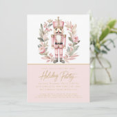 Nutcracker Pink Wreath Weihnachtsfeier Einladung (Stehend Vorderseite)