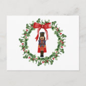Nutcracker Red Bow Wreath Einziges Weihnachtsfest Postkarte (Vorderseite)