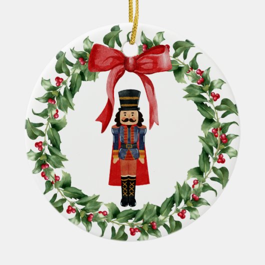 Nutcracker Red Bow Wreath Weihnachtsbaumdekor Keramik Ornament (Vorne)