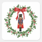 Nutcracker Red Bow Wreath Weihnachtskleber Quadratischer Aufkleber (Vorderseite)