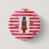 Nutcracker & Red Stripes Weihnachtsfest Button (Vorderseite)