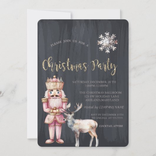 Nutcracker Reindeer, Snowflake Weihnachten Einladung (Vorderseite)