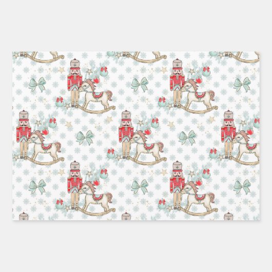 Nutcracker, Rockpferd, Weihnachtsbaum Geschenkpapier Set (Vorderseite)
