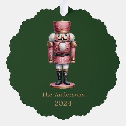 Nutcracker rosa grüne, einfache Weihnachtszeit Ornament Karte (Rückseite)