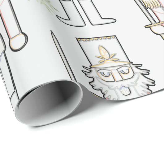 Nutcracker Shadow Kontur Snowflakes Weiß Geschenkpapier (Rolleneckpunkt)