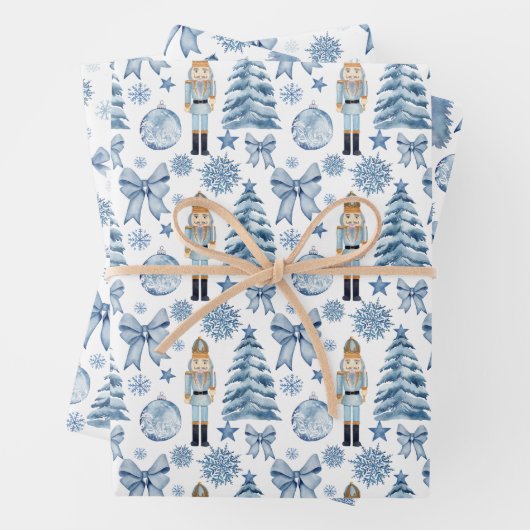 Nutcracker silberblau beugt Weihnachtsgeschenk Geschenkpapier Set (Beispiel)