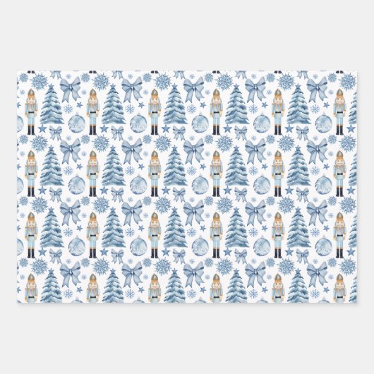 Nutcracker silberblau beugt Weihnachtsgeschenk Geschenkpapier Set (Vorderseite)