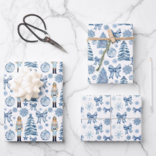 Nutcracker silberblau beugt Weihnachtsgeschenk Geschenkpapier Set