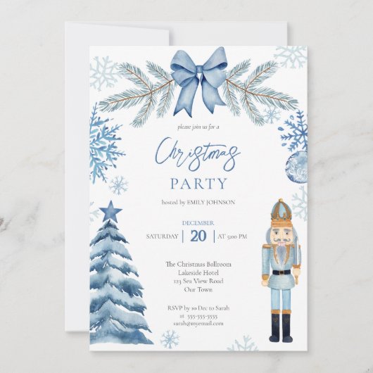 Nutcracker silberblau-blauer Bug Weihnachten Party Einladung (Vorderseite)