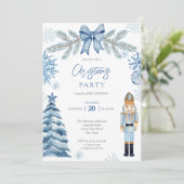 Nutcracker silberblau-blauer Bug Weihnachten Party Einladung (Stehend Vorderseite)