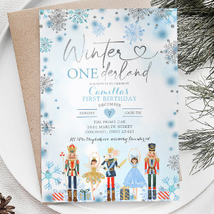 Nutcracker Silver Snowflake Onederland Geburtstag Einladung