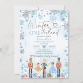 Nutcracker Silver Snowflake Onederland Geburtstag Einladung (Vorderseite)