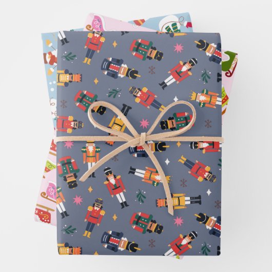 Nutcracker Sleigh und Snowman Set 3 Weihnachten Geschenkpapier Set (Beispiel)