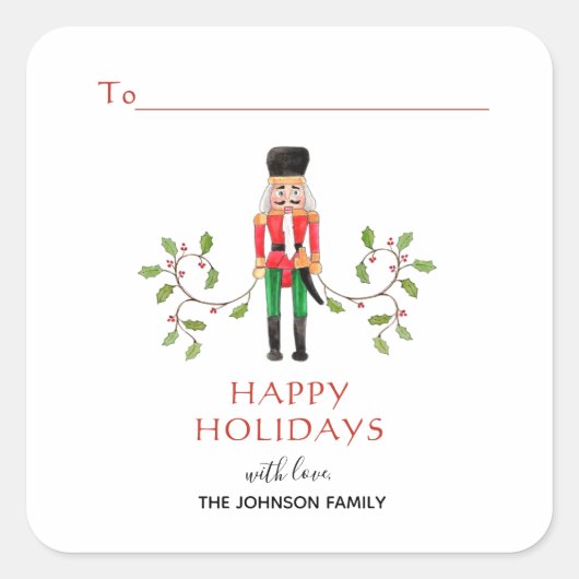 Nutcracker Soldat Happy Holidays Geschenk Quadratischer Aufkleber (Vorderseite)