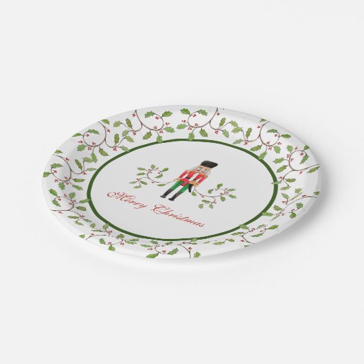 Nutcracker Soldat & Holly Weihnachtsfest Party Pappteller (Schrägansicht)