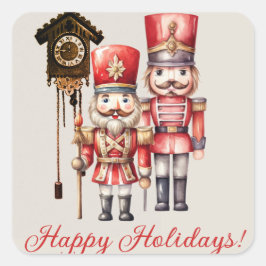 Nutcracker Soldaten freuen sich auf Feiertage-Uhr Quadratischer Aufkleber