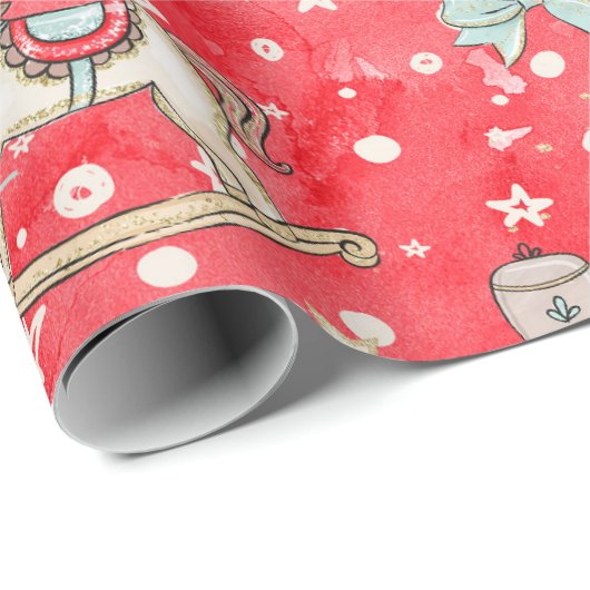 Nutcracker Soldier Pony Wrapping Paper Red Geschenkpapier (Rolleneckpunkt)
