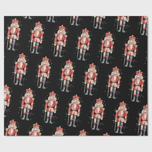 Nutcracker Soldier Snow Red Uniform auf schwarz Geschenkpapier (Flach)