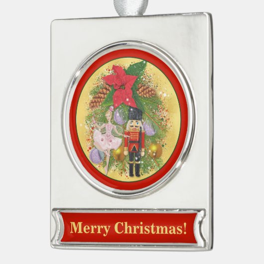 Nutcracker Soldier Sugar Plum Fairy Weihnachten We Banner-Ornament Silber (Links)
