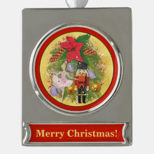 Nutcracker Soldier Zucker Pflaume Weihnachten Weih Banner-Ornament Silber